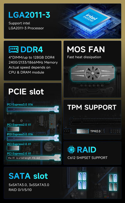 HUANANZHI X99 CD4 Motherboard Support LGA 2011-3 Intel Xeon E5 V3 V4 DDR4 RECC NON-ECC Memory with TPM 2.0 for Desktop Computer.