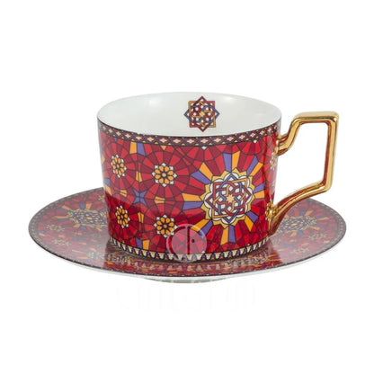 Luxury Coffee Cup and Saucer Set for Cappuccino, Latte, Espresso, Moroccan Style, Ceramic Tea Cup, Kitchen Tool, House Warming.