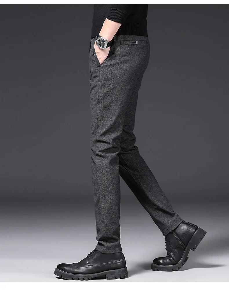 Winter Plush Trousers Men Business Fleece Pants Fashion Warm Drawstring Velvet Thick Casual Stretch Male Clothes 28-29.