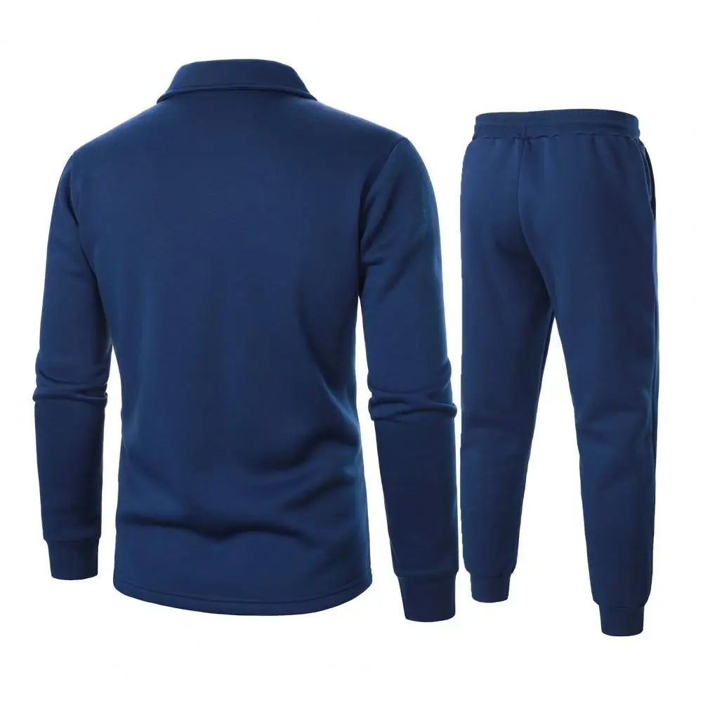 Men Two-piece Suit Set Winter Thick Warm Casual Suit Outfit Long Sleeve Coat Long Trousers Set Fashion Men's Activewear Outwear.