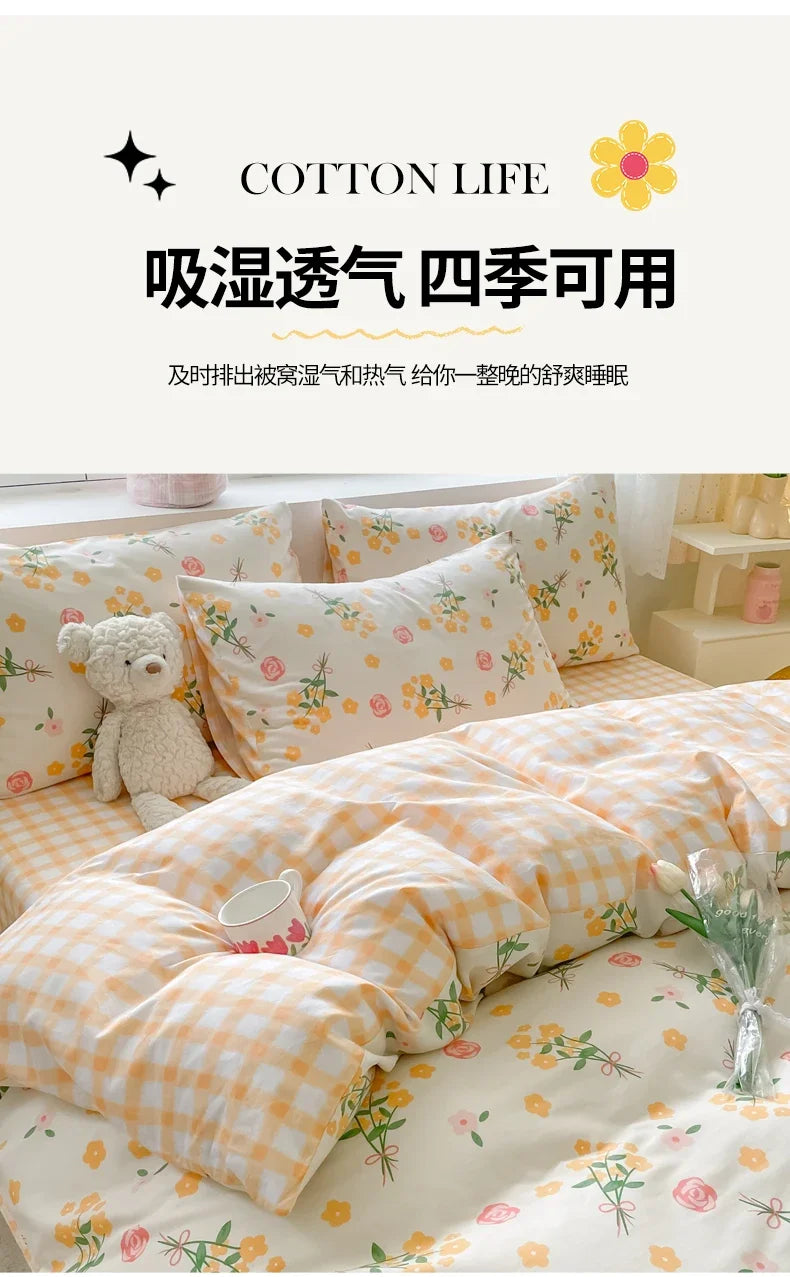 2025 new Cotton Duvet Cover Set with 2 Pillowcases 1 bed sheet - Elegant & Breathable Bedding Set,Fade-Resistant, Multiple Sizes.