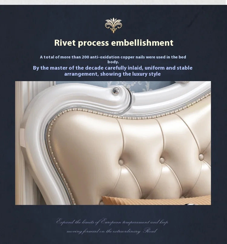 Europäisches Luxus-Doppelbett, modernes weißes King-Size-Doppelbett mit ästhetischem Rahmen, hochwertiges, schlafendes, beleuchtetes Deux-Tischmöbel für Schlafzimmer