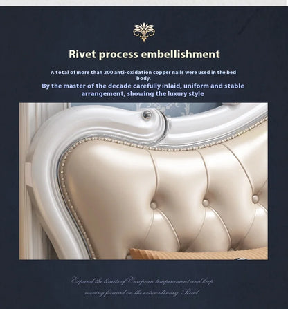 Europäisches Luxus-Doppelbett, modernes weißes King-Size-Doppelbett mit ästhetischem Rahmen, hochwertiges, schlafendes, beleuchtetes Deux-Tischmöbel für Schlafzimmer