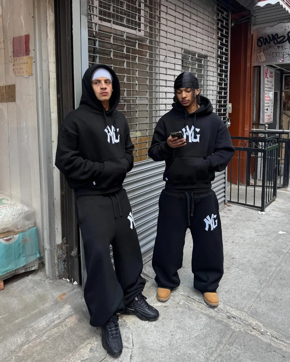 Harajuku Hip Hop Y2k Tracksuit Men Letter Print Black Two-piece Set Men Clothes Zipper Hoodie Baggy Sweatpants Casual Streetwear.