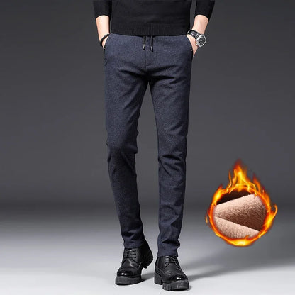 Winter Plush Trousers Men Business Fleece Pants Fashion Warm Drawstring Velvet Thick Casual Stretch Male Clothes 28-29.
