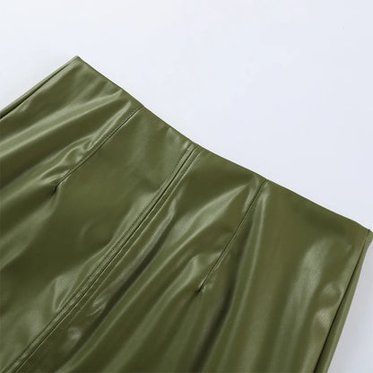 Stylish Leather Solid Jacket Pants Set Women Stand Collar Zipper Coat Loose Trousers Sets Female 2025 Autumn Fashion Streetwears