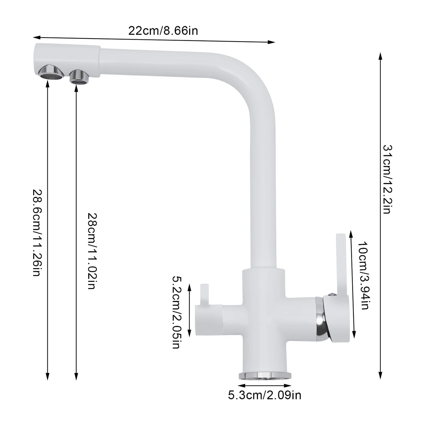 White/Gold 3-way Kitchen Faucet Stainless Steel Countertop Faucet Suitable for Homes, Restaurants, Hotels, Kitchens