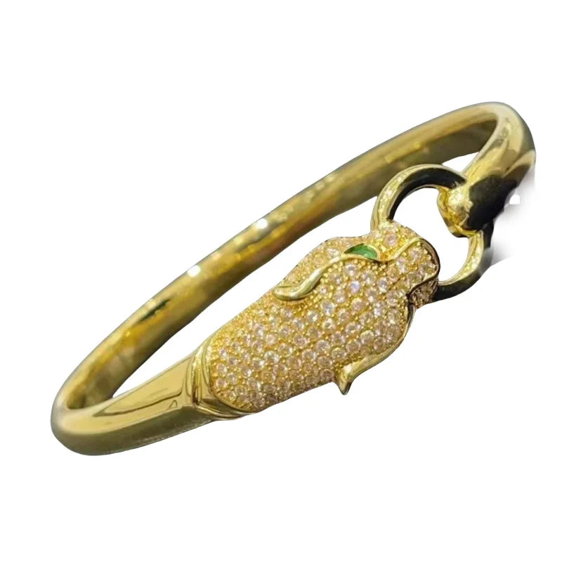 Real 18k Gold Leopard Bracelet for Woman Party Banquet Boutique Jewelry AU750 18K No Demolding Solid Bracelet Trend.