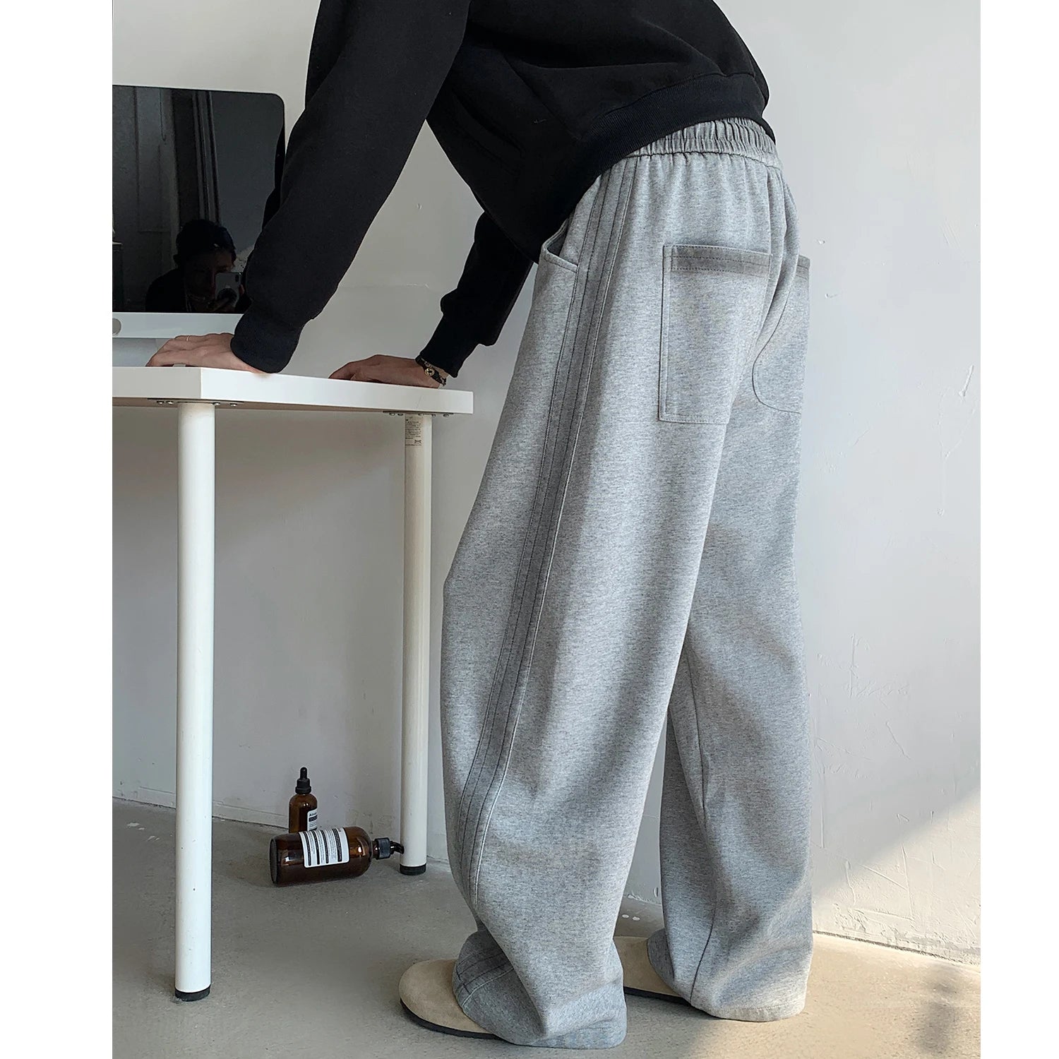 New Men's Casual Pants Side Striped Wide Leg Outdoor sports pants Straight Sweatpants Neutral High-quality Long Baggy Trousers.