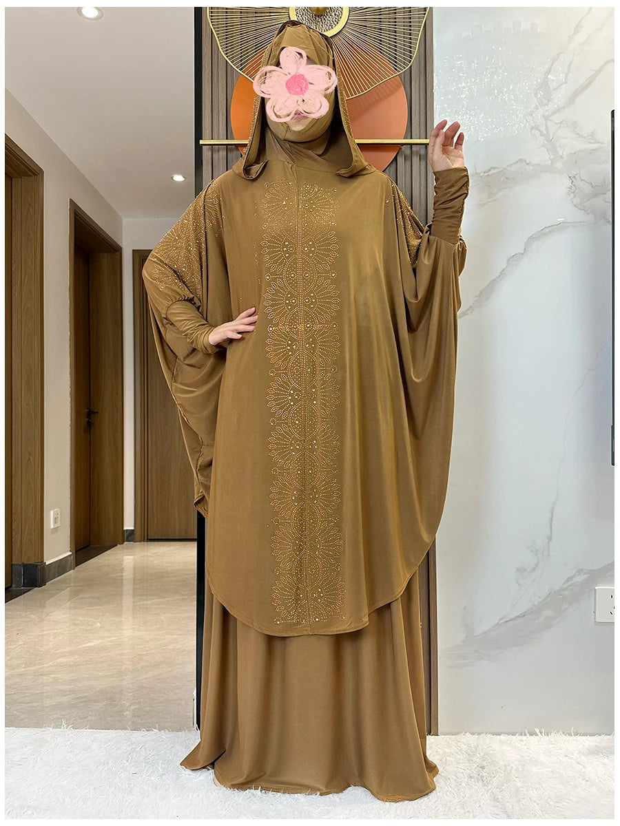 Two Piece Set Dress  Hijab Long Khimar Skirt Sets Islamic Niqab jilbab Women Eid Morocco Muslim Abaya Set Women Prayer Garment