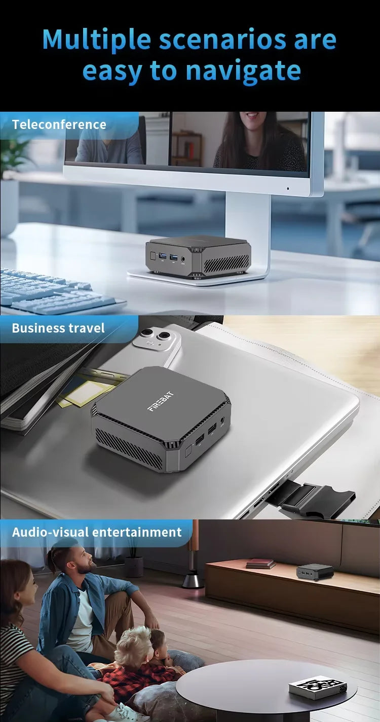 FIREBAT T2 Mini PC Intel N150 CPU Windows 11 DDR4 16GB RAM 512GB SSD WIFI5 BT4.2 Desktop Mini Computer For Work/Entertainment.