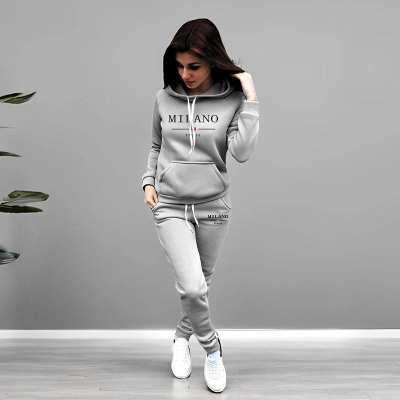 Autumn Winter Woman Clothing Printed Casual Sweatshirt Sweatpants Set Jogging Hoodie Tracksuit Sports Home Womens Pants Suit y2k.