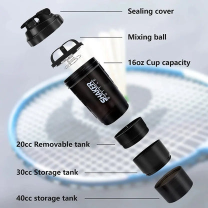 3 Layers Shaker Protein Bottle Powder Shake Cup Water Bottle Plastic Mixing Cup Body Building Exercise Bottle.