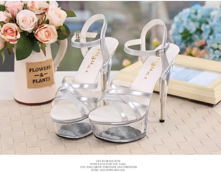 New 2024 Summer Fashion Sandals Sexy Open Toe 15CM High Heels Party Dress Wedding Nightclub Women Shoes Platform Stripper Heels.