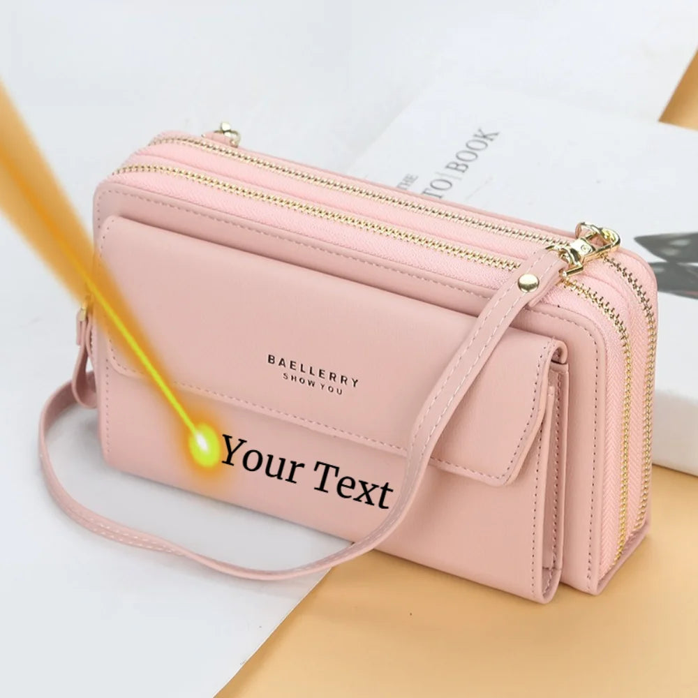 Personalized Name Women's Fashion Multi Functional Wallet Large Capacity Shoulder Bag with Double Zipper Versatile Women's Bag.