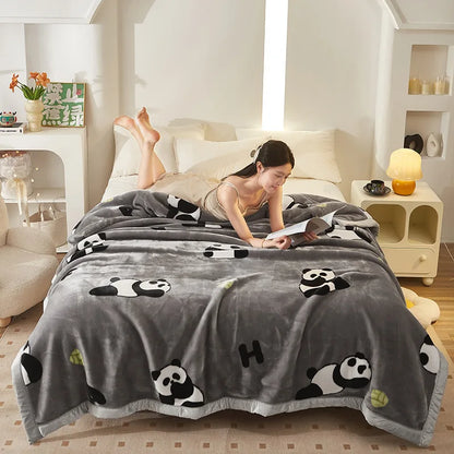 4.5kg Home Thicken Quilt Comforters Winter Warm Raschel Plush Blanket Print Throw Double Layer Fluffy Soft Quilt 200x230cm 이불 이불