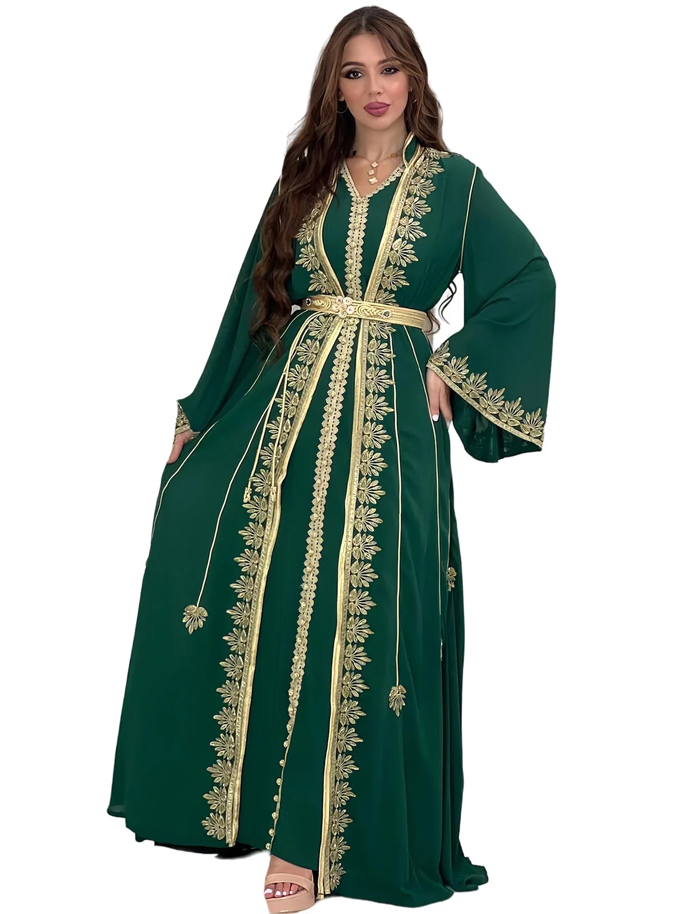 Eid muslimische Frauen Party Stickerei Kleider 2 Stück Set Jalabiya Ramadan Islam Vestidos arabische Robe Marokko Dubai Abayas Kaftan.