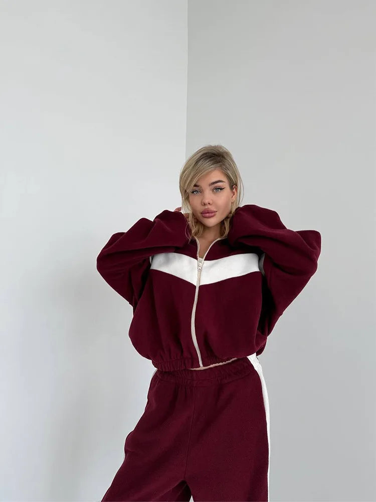 Women's Ready Zip Front Set Street Style Lightweight Hoodie & Pants Two Piece Sports Casual Fashion Loose Outdoor Outfit.