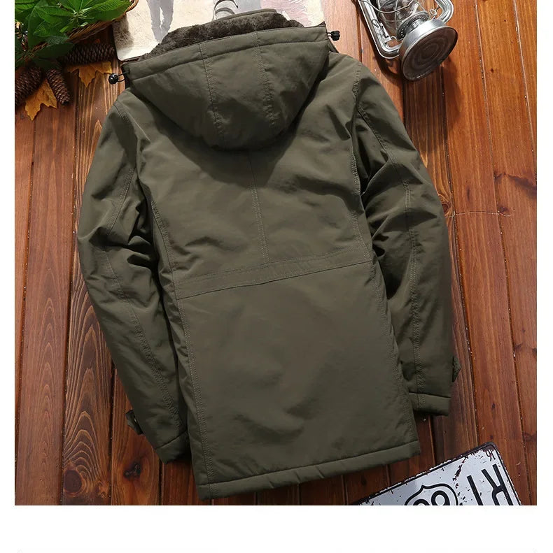 Winter Fleece Long Jacket Men Casual Thicken Warm Cotton Padded Jackets Man Fashion Hooded Outdoor Windproof Parkas Snow Coat.