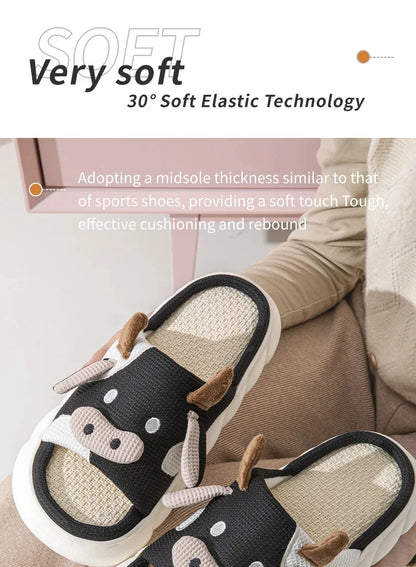 Shevalues Plush Cartoon Milk Cow Slippers Winter Women Slippers Furry Non-Slips Women Cotton Slides Couples Soft Cozy Flat Shoes