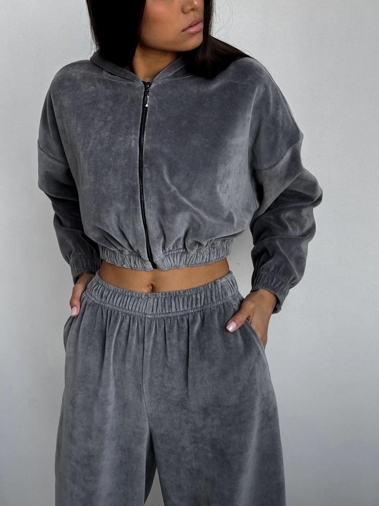 Fall Winter Women's Fashion Hooded Stand Collar Sweatshirt Set Casual Loose Fit Two Piece Streetwear Lounge Gym Ourdoor Outfit.