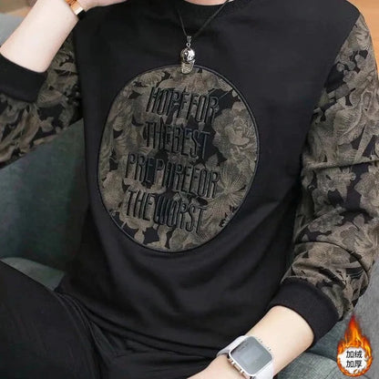Men's Spring Autumn New Printing Patchwork Sweatshirts Long Sleeve O-Neck Loose T Shirt Tops Fashion Trend Men Clothing.