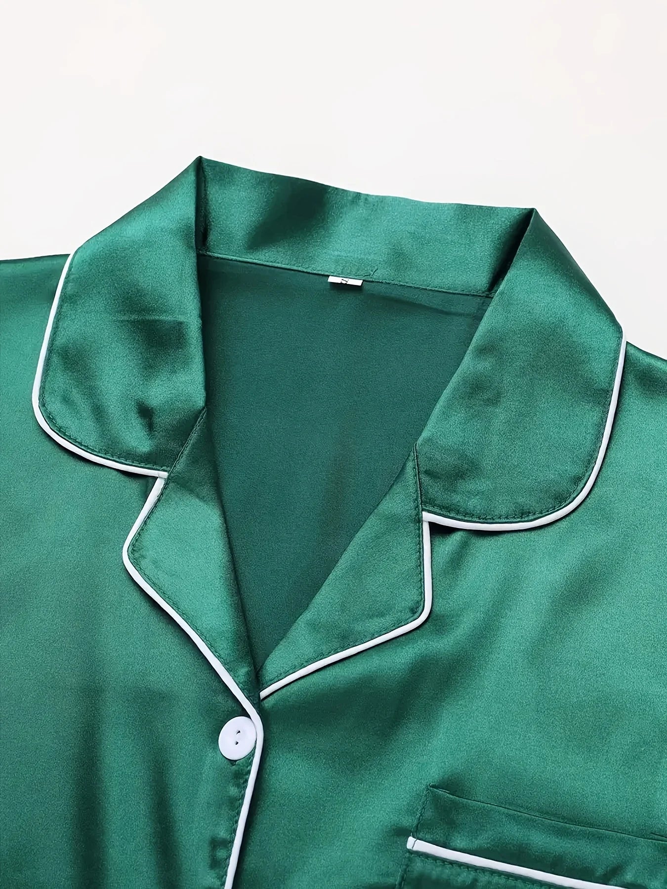 Solides Pyjama-Set mit langen Ärmeln, Knopfleiste, Revers, Oberteil und Hose, Pyjama-Set, Damen-Nachtwäsche und Loungewear