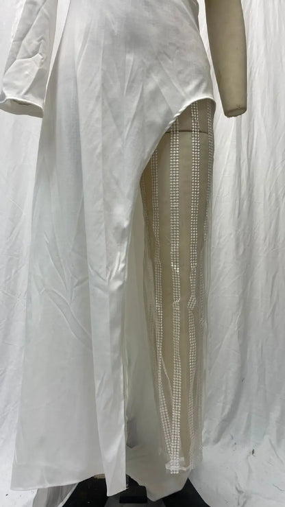 2024 Spring New Women's Clothing Amazon V-Neck Lace Irregular Gown Jumpsuit Colorful Blocks Inverted Pleated Prom Gowns.