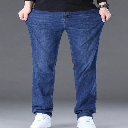 Große Größe Herren Jeans High Stretch Denim Stoff Große Größe Hosen für 45-150 kg Jeans Hombre Jeans mit weitem Bein Pantalon Homme.