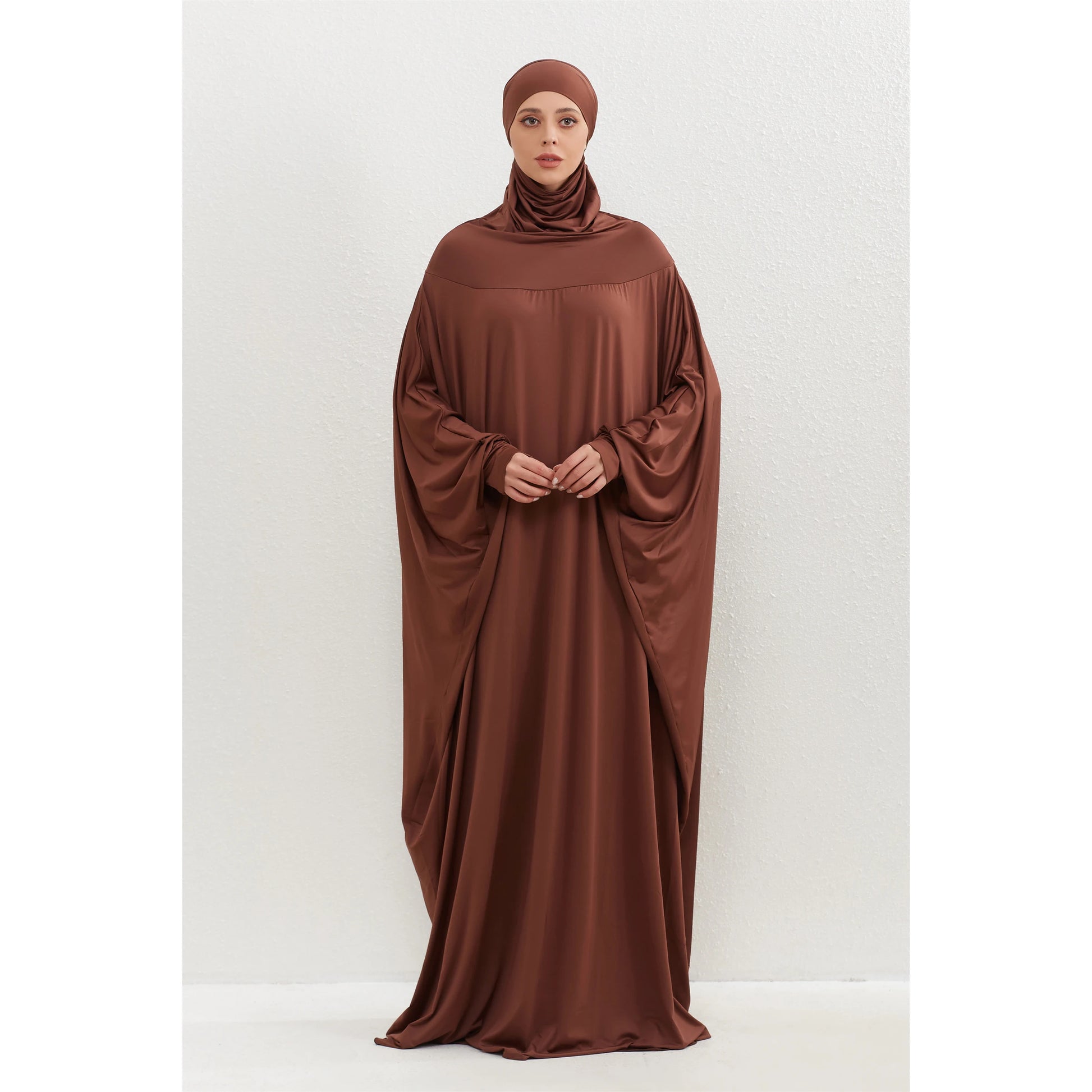Muslim Abayas Hijab Hooded Smocking Sleeve One-piece Prayer Dress Women Jilbabs Kaftans Islamic Dubai Saudi Robe Turkish Modesty.