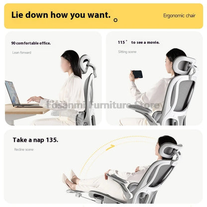 Verstellbarer, ergonomischer Liegestuhl für das Heimbüro mit Fußstütze, atmungsaktive Mesh-Computer-Gaming-Drehstühle mit Lordosenstütze