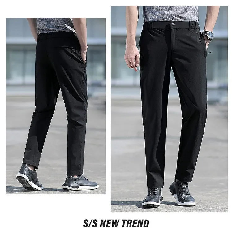 Ice Silk Men's Summer Pants Elastic Waist Straight Leg Trouser Male Quick Dry Big Size Large Plus Stretch 6XL 7XL Work Outdoor