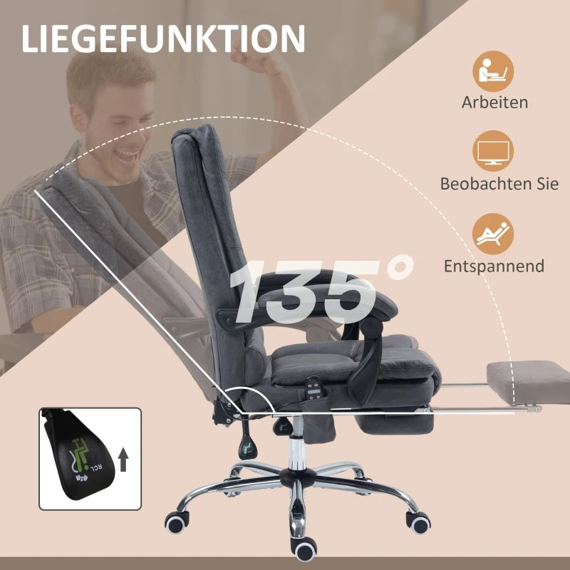 Massage-Bürostuhl mit Heizung, 135 °   Neigung, höhenverstellbar, Tragfähigkeit bis 120 kg, ergonomisch, dunkelgrau