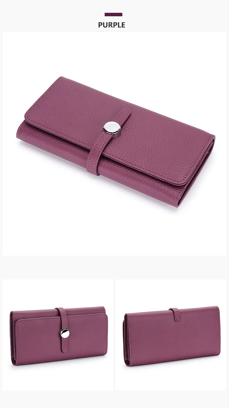 Genuine Leather Wallet Women Long Clutch Fashion Luxury Brand Ladies Purses Card Holder Zipper Coin Pocket High Quality Billfold