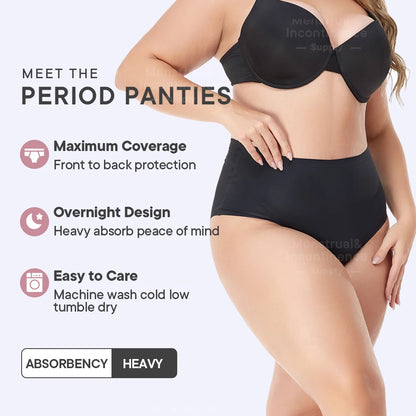 High Waist Period Panties for Women 4-Layer Leakproof Protection Heavy Absorption Menstrual Panties Breathable Reusable.