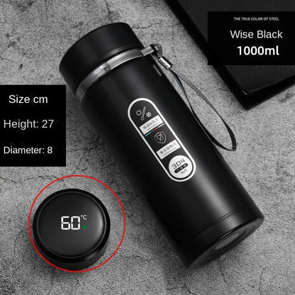 800ML-1L Stainless Steel Thermos Bottle 304 Tea Bottle Car Vacuum Bottle with LED Temperature Display Portable Drinking Cup