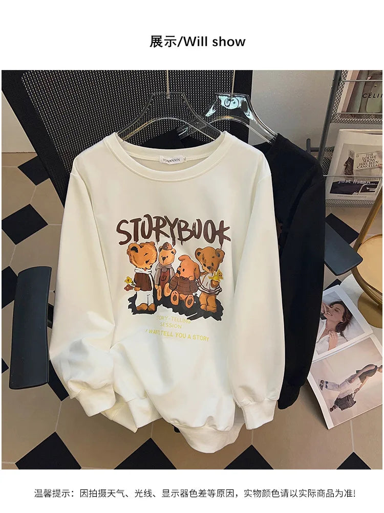 170kg plus size Damen büste Herbst bär bedrucktes Sweatshirt lockeres Langarm-Freizeit oberteil 6xl 7xl 8xl 9xl 10xl 11xl.