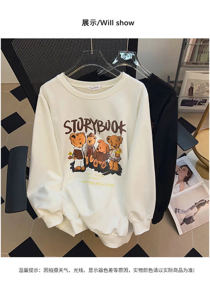 170kg plus size Damen büste Herbst bär bedrucktes Sweatshirt lockeres Langarm-Freizeit oberteil 6xl 7xl 8xl 9xl 10xl 11xl.