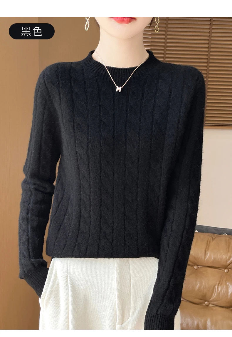 Frauen 100% Merino Wolle Verdickung Pullover Oansatz Gestrickte Twisted Pullover Herbst Winter Kaschmir Langarm Kleidung Basis Tops