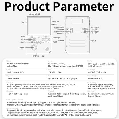ANBERNIC RG 40XXV 64 Bit Linux Retro Handheld Game Console 4.0'' IPS Screen Supports 5G WiFi Bluetooth HD-Support Output RG40XXV.