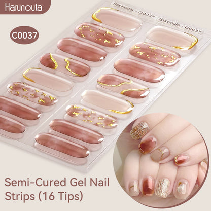 Harunouta Gradient Semi Cured Gel Nail Sticker Long-Lasting UV Nail Sticker UV/LED Extension Gel Nail Foil Gel Polish Full Cover