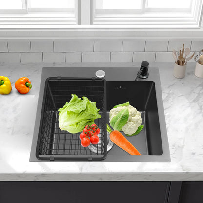 Spülbecken aus Edelstahl 201, schwarz, Deckenmontage, Unterputz-Spülbecken-Set mit Abflusskorb, Seifenspender, Küchenspüle