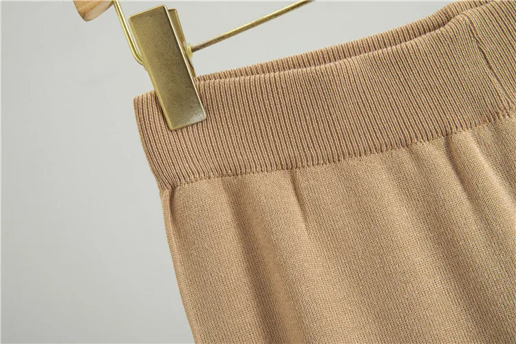 Muslim Knit Suit Women Two Piece Sets Pullover zipper high collar Sweater Knitted Wide Leg Pants Outfits Knitwear 2025 autumn.