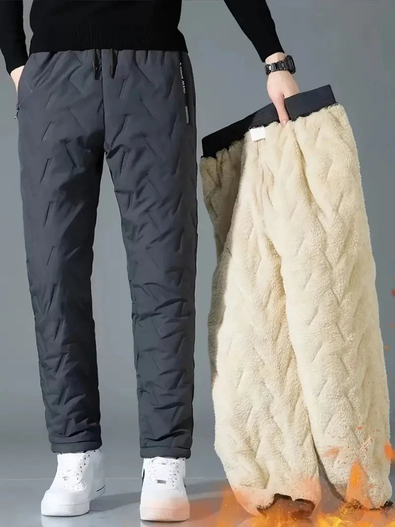 UETEEY Winter Thermal Fleece Pants Men Plush Lambswool Thicken Warm Waterproof Trousers Man Casual Windproof Joggers Sweatpants.