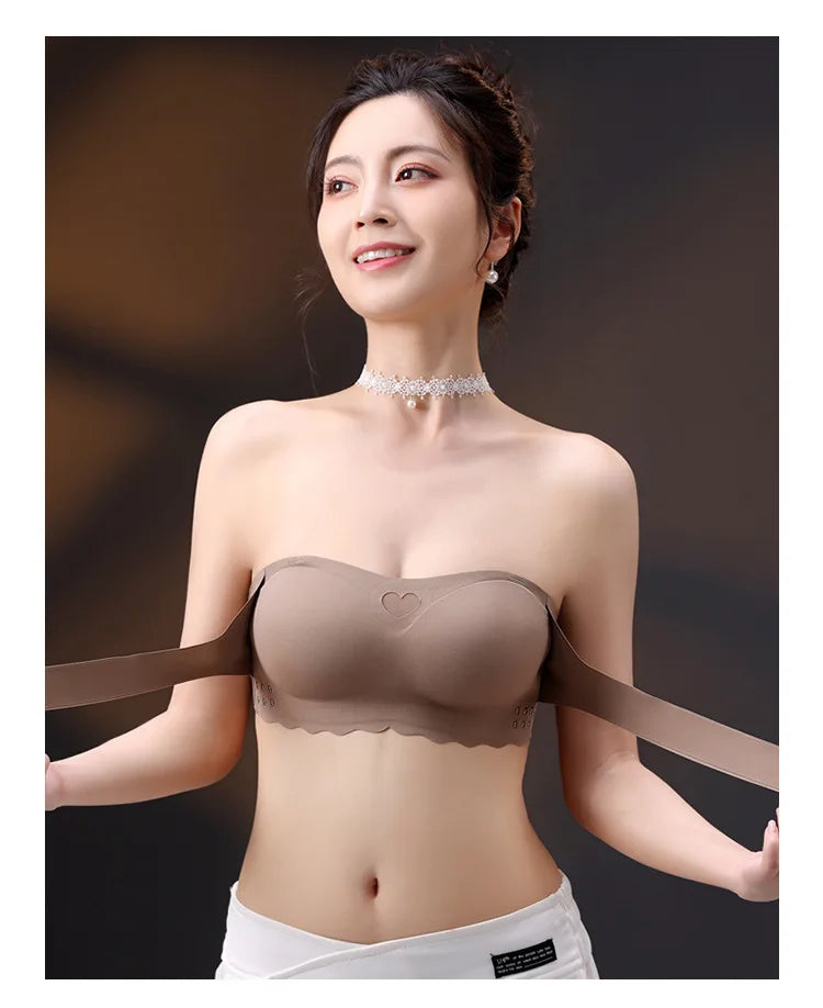 Women's Invisible Strapless Bra Front Buckle Design Anti-Slip Small Chest Gathering Markless All-match Beautiful Underwear