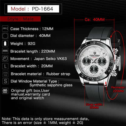 40mm New V2 PAGANI DESIGN Men's Quartz Watches Sapphire Retro Chronograph Stainless Steel Waterproof Watch Men Relogio Masculino.