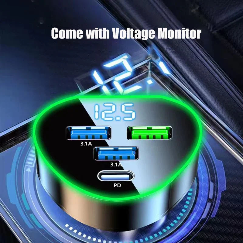 UYUXIO USB C Car Phone Charger Super Fast Charge in Car with LED Voltage Display for iPhone Samsung Huawei Oneplus Android Phone.