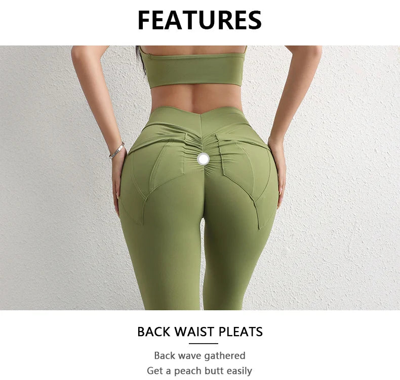 TRY TO BN Sports Stretch Leggings Fitness Yoga Pants Women Back Pockets High Waist Push Up Leggings Workout Running Gym Clothing.