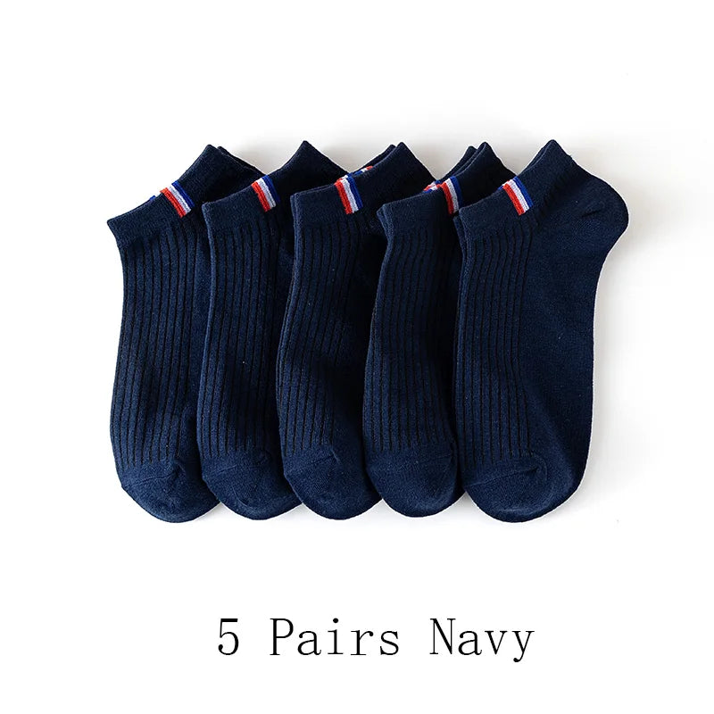 5 Pairs Of Thin Summer Blending Boat Socks Plain Color Mens Casual Socks Breathable Sweat Absorbing Calibration Socks.