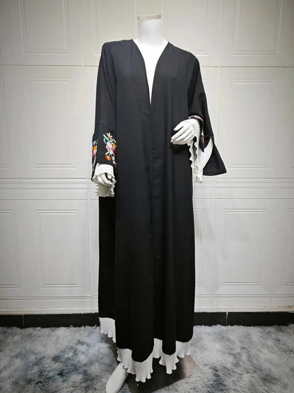 Women Muslim Arabic Abaya Luxury Embroidery floral Kimono Cardigan Long Dress Kaftan Modest Robe Femme Islam Clothing Kebaya.
